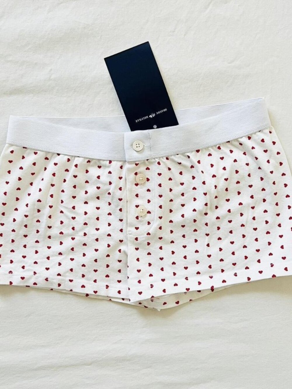 BNWT Brandy Melville-John Galt Heart Print Button Boy Shorts 8.5 x 13